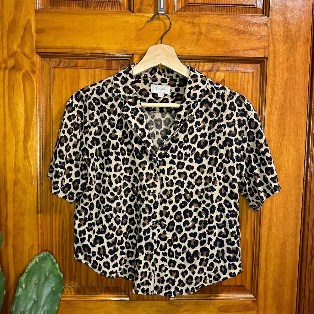 Brixton Naomi Button-Up Leopard Print Top, Size S Small
